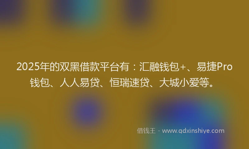 2025年的双黑借款平台有：汇融钱包+、易捷Pro钱包、人人易贷、恒瑞速贷、大城小爱等。