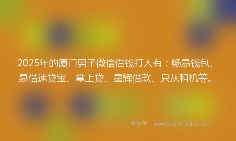 2025年的厦门男子微信借钱打人有：畅易钱包、易借速贷宝、掌上贷、星辉借款、只从租机等。