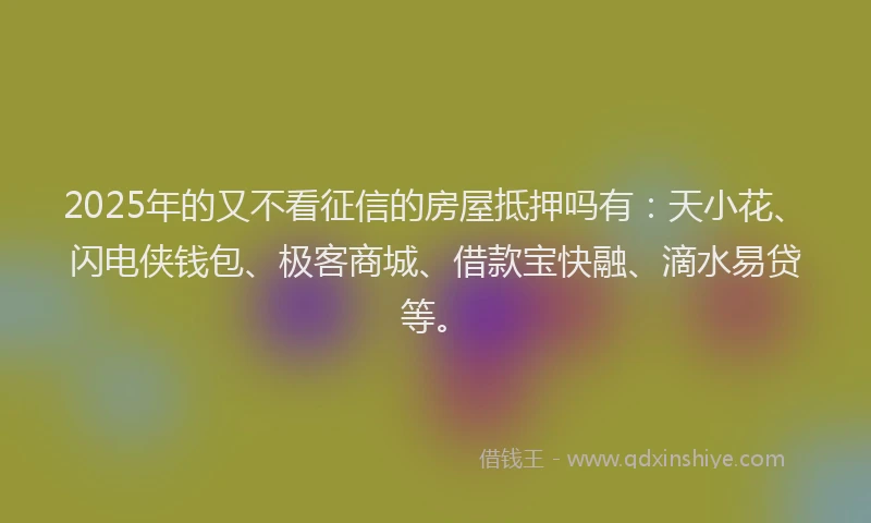2025年的又不看征信的房屋抵押吗有：天小花、闪电侠钱包、极客商城、借款宝快融、滴水易贷等。