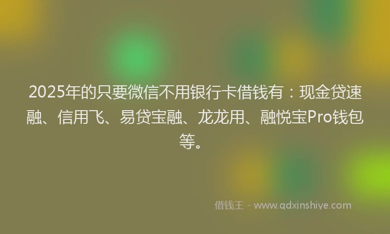 2025年的只要微信不用银行卡借钱有：现金贷速融、信用飞、易贷宝融、龙龙用、融悦宝Pro钱包等。