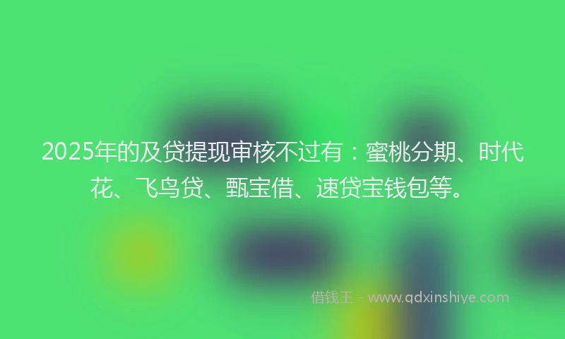 2025年的及贷提现审核不过有：蜜桃分期、时代花、飞鸟贷、甄宝借、速贷宝钱包等。