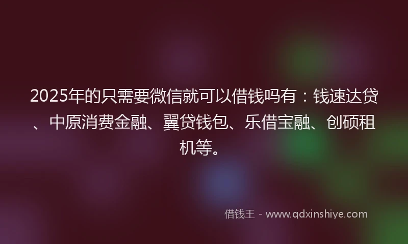 2025年的只需要微信就可以借钱吗有：钱速达贷、中原消费金融、翼贷钱包、乐借宝融、创硕租机等。