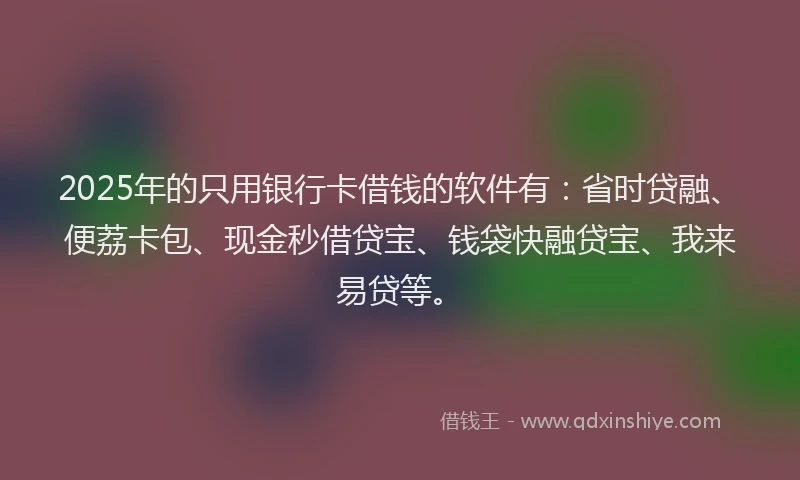 2025年的只用银行卡借钱的软件有：省时贷融、便荔卡包、现金秒借贷宝、钱袋快融贷宝、我来易贷等。