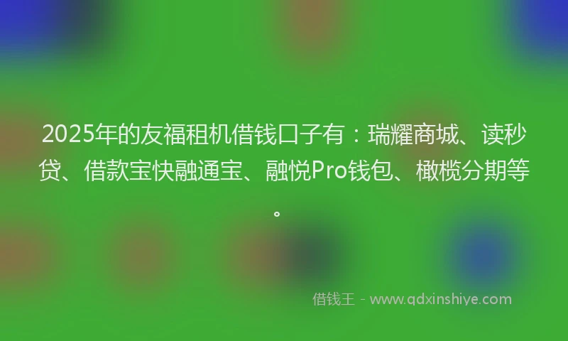 2025年的友福租机借钱口子有：瑞耀商城、读秒贷、借款宝快融通宝、融悦Pro钱包、橄榄分期等。