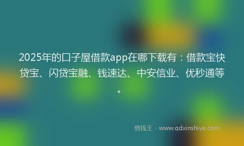2025年的口子屋借款app在哪下载有：借款宝快贷宝、闪贷宝融、钱速达、中安信业、优秒通等。