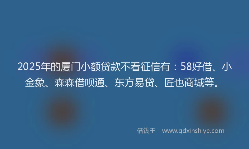 2025年的厦门小额贷款不看征信有：58好借、小金象、森森借呗通、东方易贷、匠也商城等。