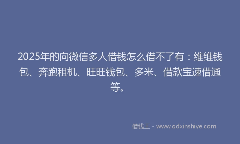 2025年的向微信多人借钱怎么借不了有：维维钱包、奔跑租机、旺旺钱包、多米、借款宝速借通等。