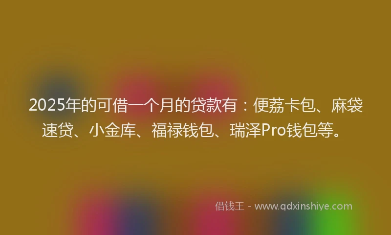 2025年的可借一个月的贷款有：便荔卡包、麻袋速贷、小金库、福禄钱包、瑞泽Pro钱包等。