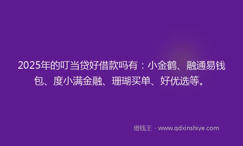 2025年的叮当贷好借款吗有：小金鹤、融通易钱包、度小满金融、珊瑚买单、好优选等。