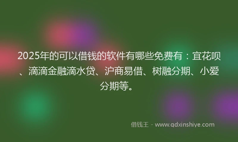 2025年的可以借钱的软件有哪些免费有：宜花呗、滴滴金融滴水贷、沪商易借、树融分期、小爱分期等。
