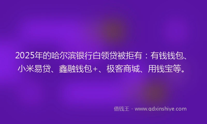 2025年的哈尔滨银行白领贷被拒有：有钱钱包、小米易贷、鑫融钱包+、极客商城、用钱宝等。