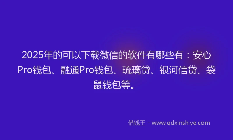 2025年的可以下载微信的软件有哪些有：安心Pro钱包、融通Pro钱包、琉璃贷、银河信贷、袋鼠钱包等。