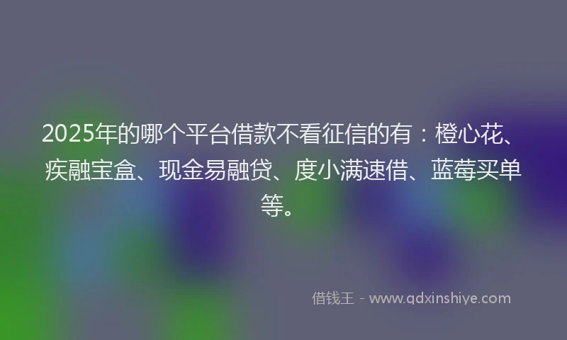 2025年的哪个平台借款不看征信的有：橙心花、疾融宝盒、现金易融贷、度小满速借、蓝莓买单等。
