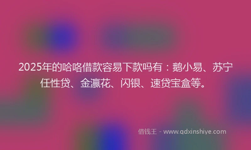 2025年的哈咯借款容易下款吗有:鹅小易、苏宁任性贷、金瀛花、闪银、速贷宝盒等。