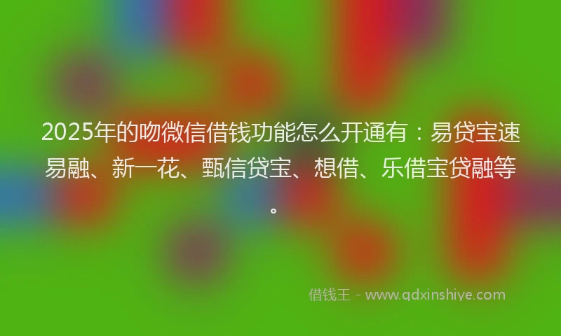 2025年的吻微信借钱功能怎么开通有：易贷宝速易融、新一花、甄信贷宝、想借、乐借宝贷融等。