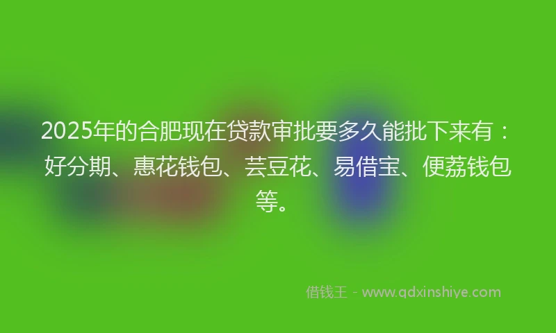 2025年的合肥现在贷款审批要多久能批下来有：好分期、惠花钱包、芸豆花、易借宝、便荔钱包等。