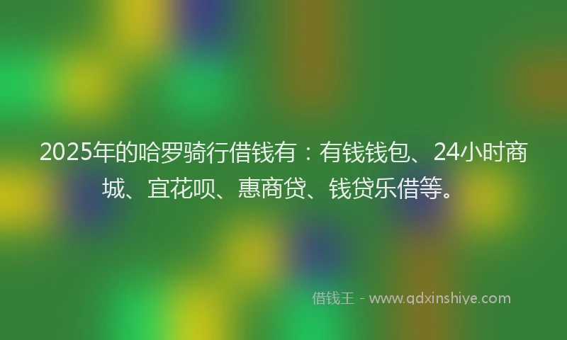 2025年的哈罗骑行借钱有:有钱钱包、24小时商城、宜花呗、惠商贷、钱贷乐借等。
