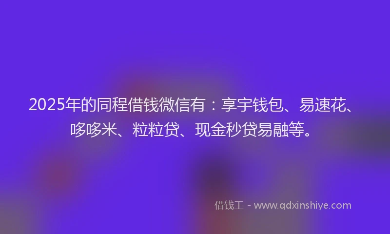 2025年的同程借钱微信有：享宇钱包、易速花、哆哆米、粒粒贷、现金秒贷易融等。