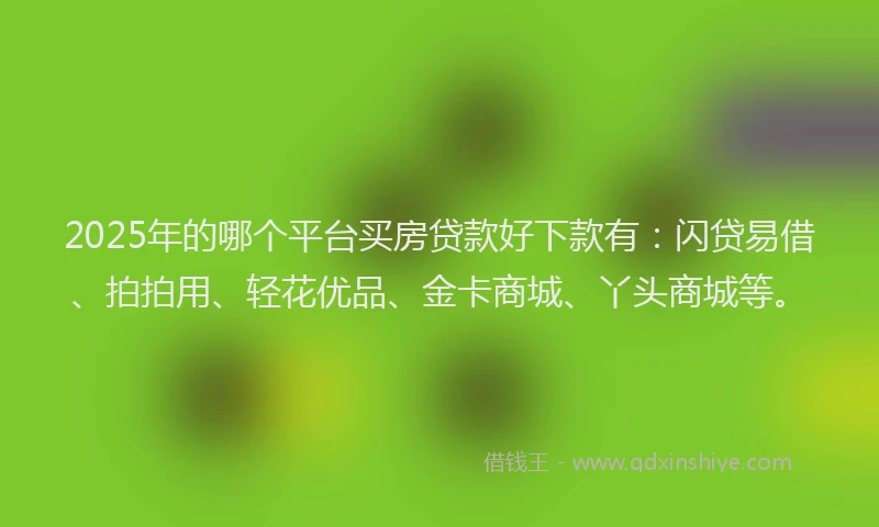 2025年的哪个平台买房贷款好下款有：闪贷易借、拍拍用、轻花优品、金卡商城、丫头商城等。