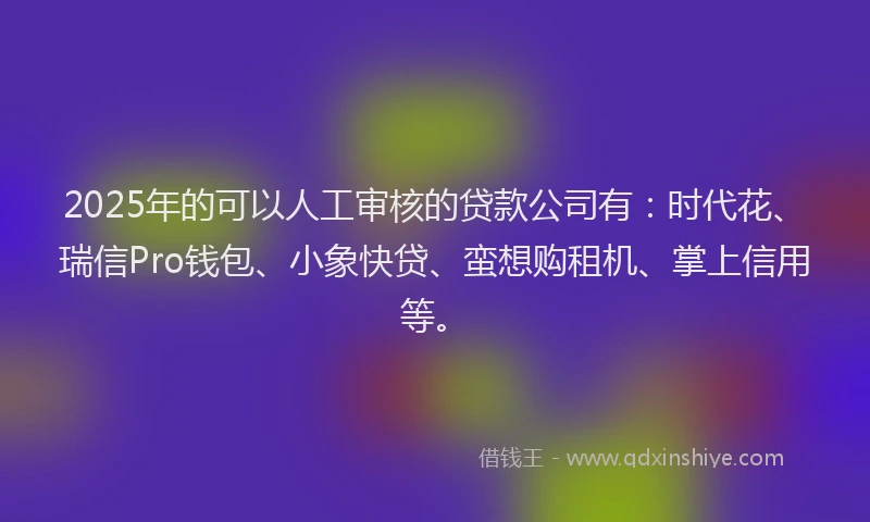 2025年的可以人工审核的贷款公司有：时代花、瑞信Pro钱包、小象快贷、蛮想购租机、掌上信用等。