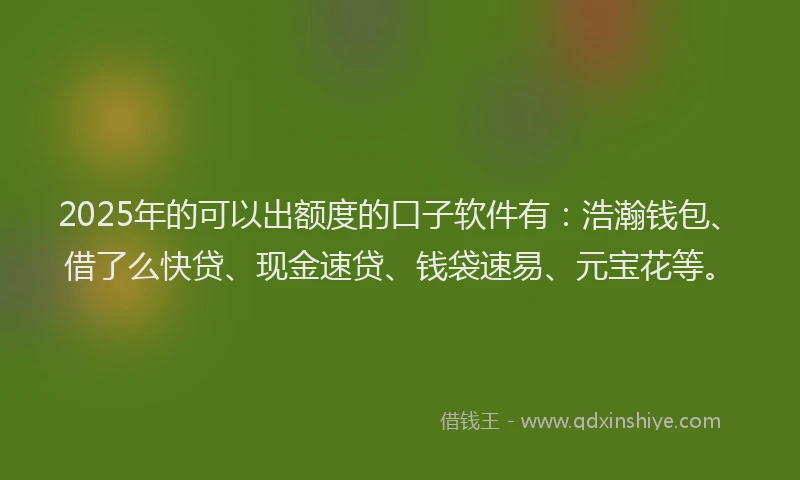 2025年的可以出额度的口子软件有：浩瀚钱包、借了么快贷、现金速贷、钱袋速易、元宝花等。