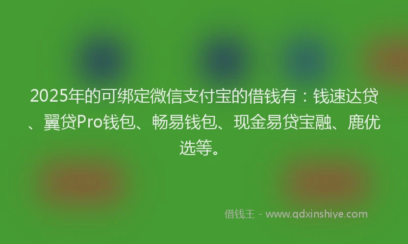 2025年的可绑定微信支付宝的借钱有：钱速达贷、翼贷Pro钱包、畅易钱包、现金易贷宝融、鹿优选等。