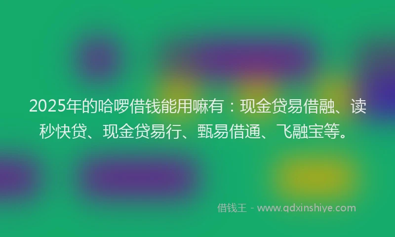 2025年的哈啰借钱能用嘛有：现金贷易借融、读秒快贷、现金贷易行、甄易借通、飞融宝等。