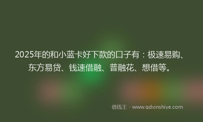 2025年的和小蓝卡好下款的口子有：极速易购、东方易贷、钱速借融、普融花、想借等。