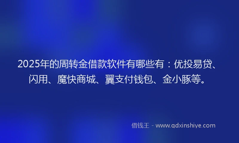 2025年的周转金借款软件有哪些有：优投易贷、闪用、魔快商城、翼支付钱包、金小豚等。