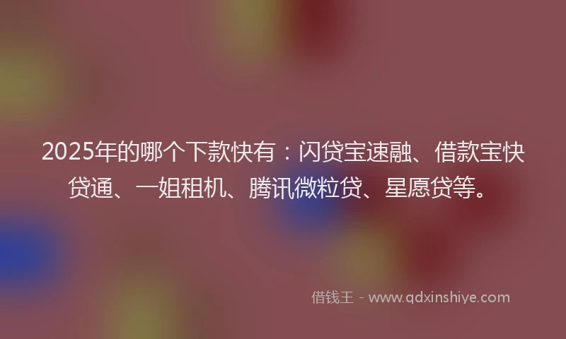 2025年的哪个下款快有:闪贷宝速融、借款宝快贷通、一姐租机、腾讯微粒贷、星愿贷等。