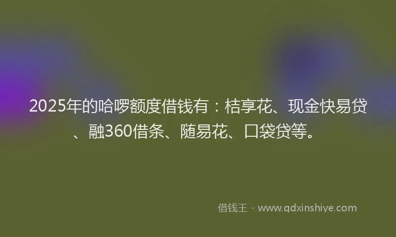 2025年的哈啰额度借钱有：桔享花、现金快易贷、融360借条、随易花、口袋贷等。