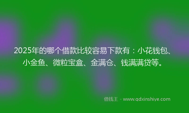 2025年的哪个借款比较容易下款有：小花钱包、小金鱼、微粒宝盒、金满仓、钱满满贷等。