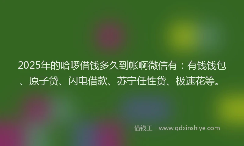 2025年的哈啰借钱多久到帐啊微信有：有钱钱包、原子贷、闪电借款、苏宁任性贷、极速花等。