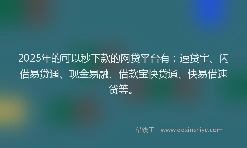2025年的可以秒下款的网贷平台有：速贷宝、闪借易贷通、现金易融、借款宝快贷通、快易借速贷等。