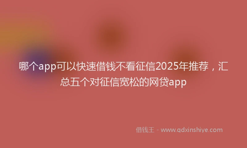 哪个app可以快速借钱不看征信2025年推荐,汇总五个对征信宽松的网贷app