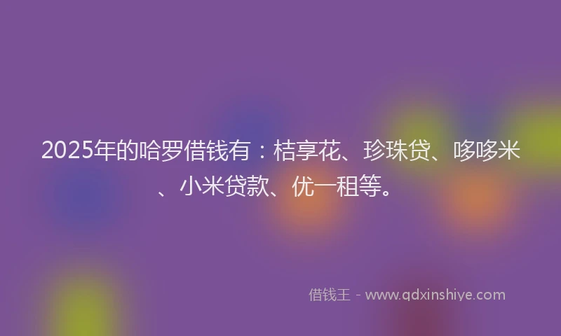 2025年的哈罗借钱有：桔享花、珍珠贷、哆哆米、小米贷款、优一租等。