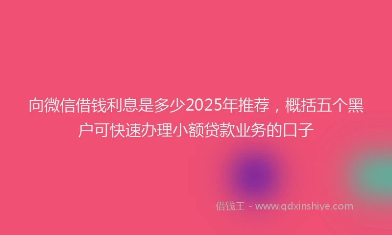 向微信借钱利息是多少2025年推荐，概括五个黑户可快速办理小额贷款业务的口子