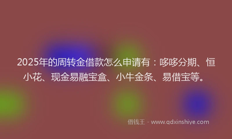 2025年的周转金借款怎么申请有：哆哆分期、恒小花、现金易融宝盒、小牛金条、易借宝等。