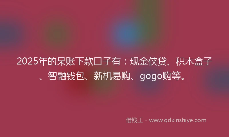 2025年的呆账下款口子有：现金侠贷、积木盒子、智融钱包、新机易购、gogo购等。