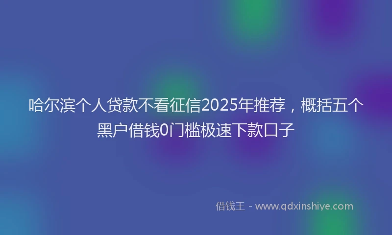 哈尔滨个人贷款不看征信2025年推荐，概括五个黑户借钱0门槛极速下款口子