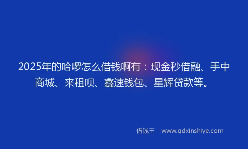 2025年的哈啰怎么借钱啊有：现金秒借融、手中商城、来租呗、鑫速钱包、星辉贷款等。