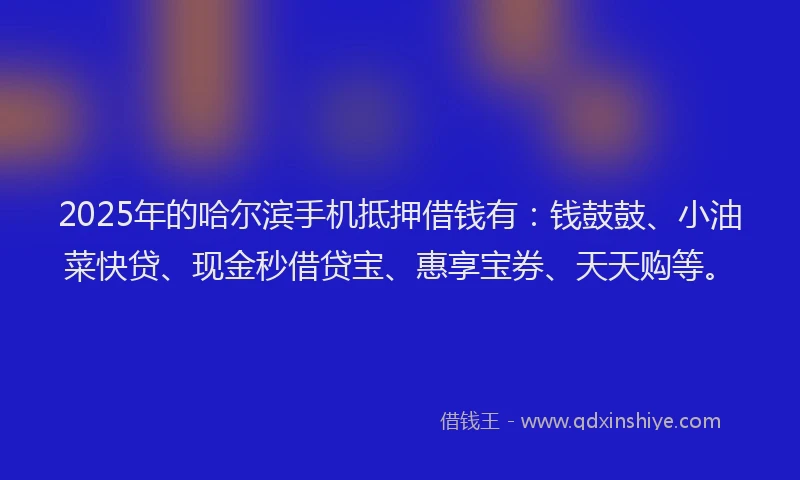 2025年的哈尔滨手机抵押借钱有:钱鼓鼓、小油菜快贷、现金秒借贷宝、惠享宝券、天天购等。