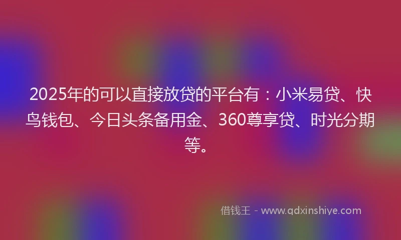 2025年的可以直接放贷的平台有：小米易贷、快鸟钱包、今日头条备用金、360尊享贷、时光分期等。