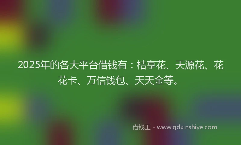 2025年的各大平台借钱有：桔享花、天源花、花花卡、万信钱包、天天金等。