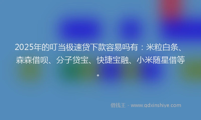 2025年的叮当极速贷下款容易吗有：米粒白条、森森借呗、分子贷宝、快捷宝融、小米随星借等。