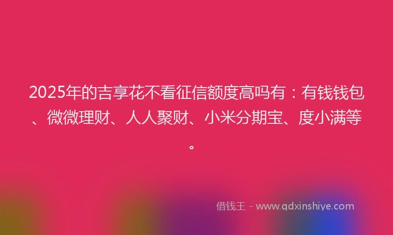 2025年的吉享花不看征信额度高吗有：有钱钱包、微微理财、人人聚财、小米分期宝、度小满等。