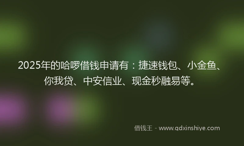 2025年的哈啰借钱申请有：捷速钱包、小金鱼、你我贷、中安信业、现金秒融易等。