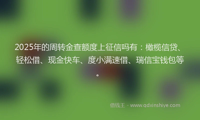 2025年的周转金查额度上征信吗有：橄榄信贷、轻松借、现金快车、度小满速借、瑞信宝钱包等。