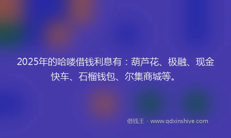 2025年的哈喽借钱利息有：葫芦花、极融、现金快车、石榴钱包、尔集商城等。