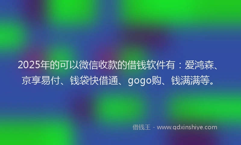 2025年的可以微信收款的借钱软件有：爱鸿森、京享易付、钱袋快借通、gogo购、钱满满等。